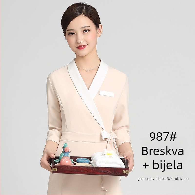 Unisex uniforma za kozmetički salon, top s srednjim rukavima, Chenille tkanina, 50–70% elastan, hlače 5/4, ovratnik od krzna