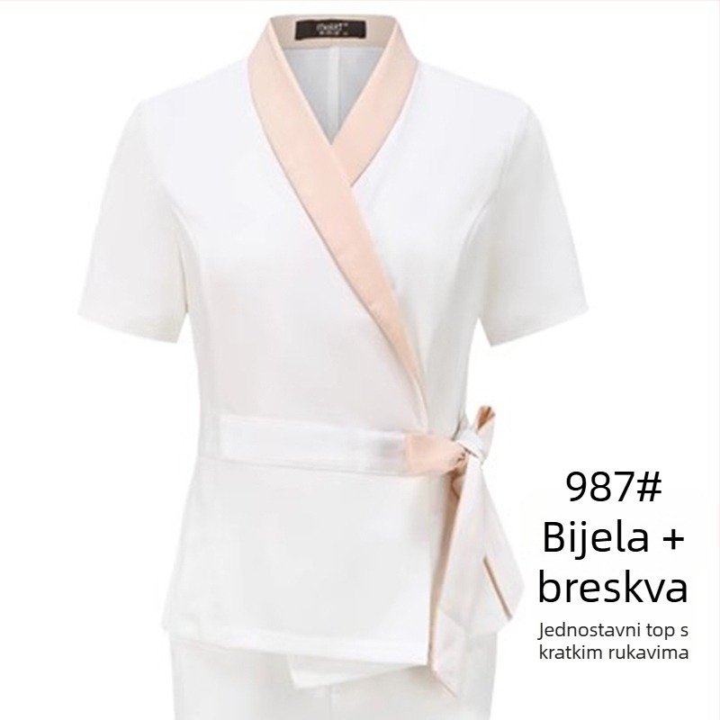 Unisex uniforma za kozmetički salon, top s srednjim rukavima, Chenille tkanina, 50–70% elastan, hlače 5/4, ovratnik od krzna