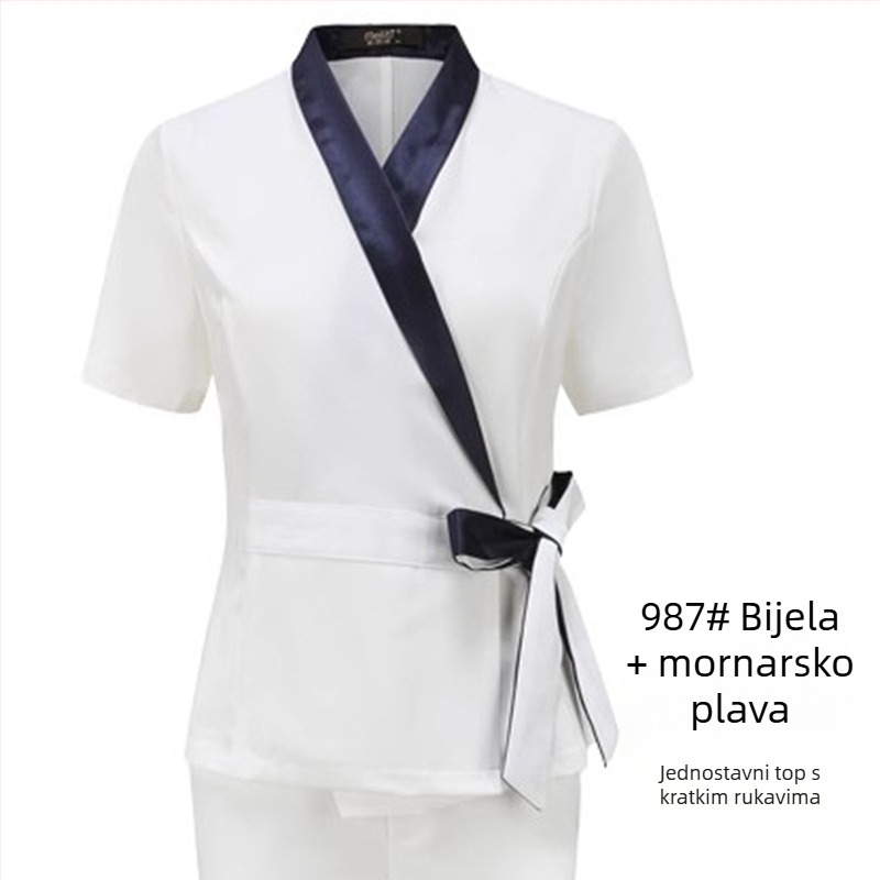 Unisex uniforma za kozmetički salon, top s srednjim rukavima, Chenille tkanina, 50–70% elastan, hlače 5/4, ovratnik od krzna