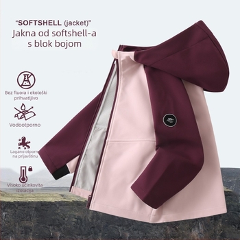 Dječja softshell jakna, otporna na vjetar, s kapuljom, 1500MM vodootpornost, poliesterska tkanina, za uzrast 7–12 godina