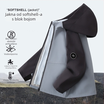 Dječja softshell jakna, otporna na vjetar, s kapuljom, 1500MM vodootpornost, poliesterska tkanina, za uzrast 7–12 godina