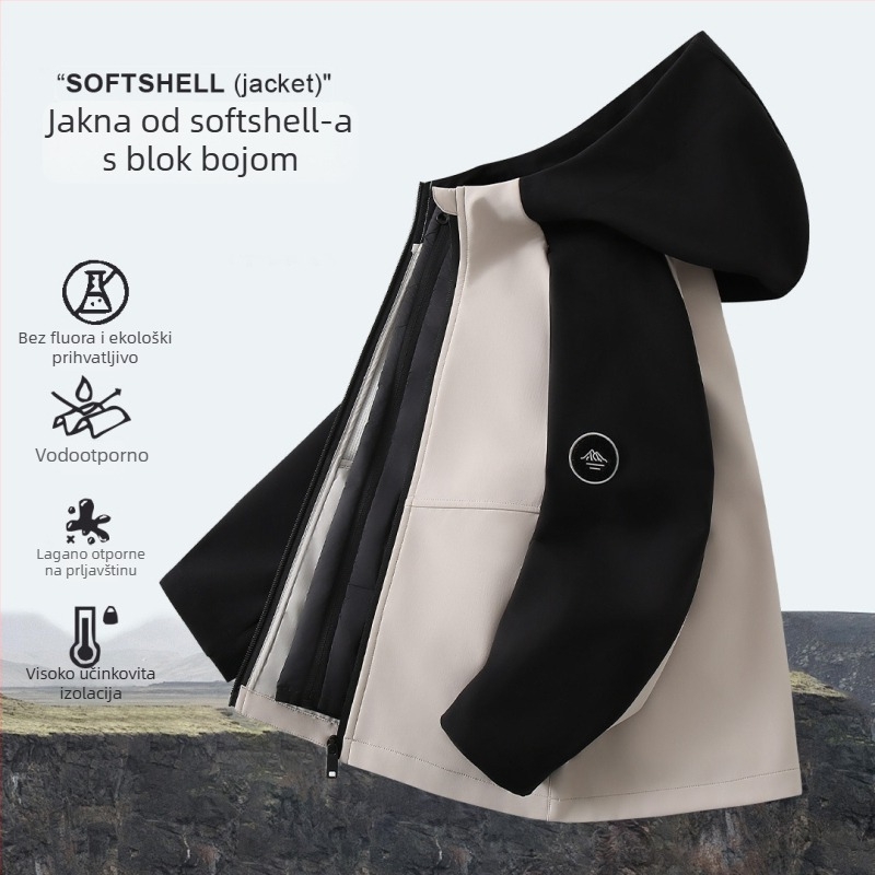 Dječja softshell jakna, otporna na vjetar, s kapuljom, 1500MM vodootpornost, poliesterska tkanina, za uzrast 7–12 godina