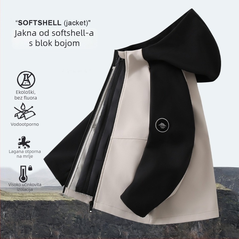 Dječja softshell jakna, otporna na vjetar, s kapuljom, 1500MM vodootpornost, poliesterska tkanina, za uzrast 7–12 godina