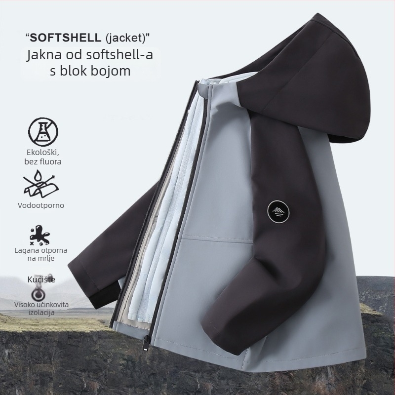 Dječja softshell jakna, otporna na vjetar, s kapuljom, 1500MM vodootpornost, poliesterska tkanina, za uzrast 7–12 godina