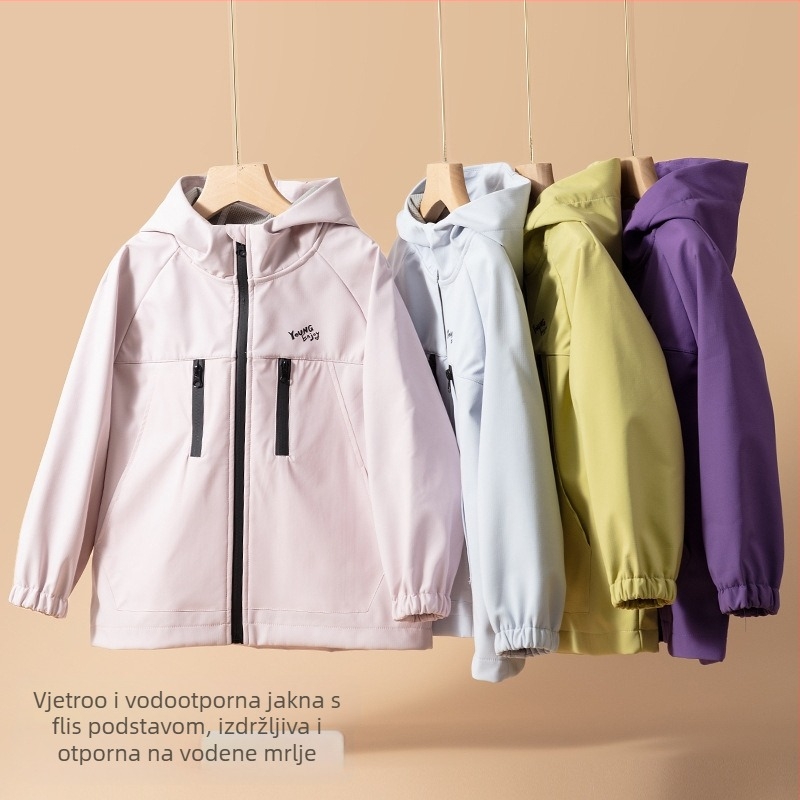 Dječja outdoor jakna s kapuljom: vodootporna 5000 mm, otporna na vjetar, 100% poliester, podstava poliester, za dob 7–12 godina