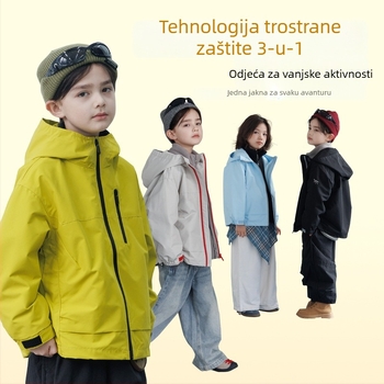 Dječja 3-u-1 jakna s flis podstavom, odvojivi dvodijelni set, vodootporna 5000mm, otporna na vjetar, s kapuljom, za uzrast 7–12 godina, jesen 2025