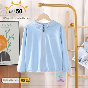 Dječja UV zaštitna kapuljača ljetna jakna (Glavni materijal: poliester 95%; Sastav materijala: smjesa kemijskih vlakana; Podstava: Nylon F; Težina: 200 g; Dobna skupina: 7–12 godina)