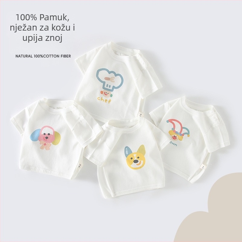 Dječja pamučna majica kratkih rukava, okrugli izrez, za bebe i djecu do 3 godine, karikatura uzorak