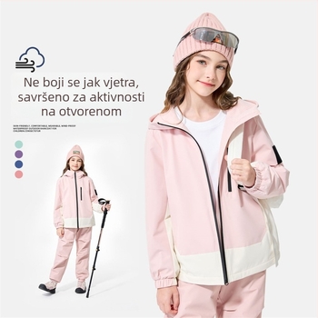 Dječja vanjska jakna s kapuljačom, vodootporna 1000 mm, vjetrovita i topla, 100% poliester