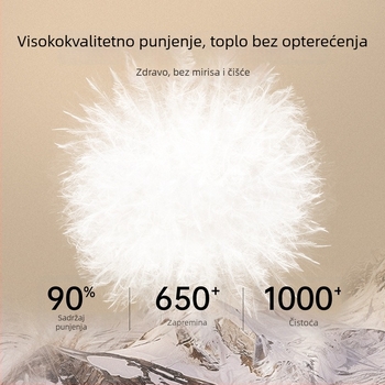 Dječja jakna s perjem, unisex, vanjski materijal od najlona i podstava od najlona, sadržaj perja 86–90% bijelog pačjeg perja, bez kapulje, kratka duljina