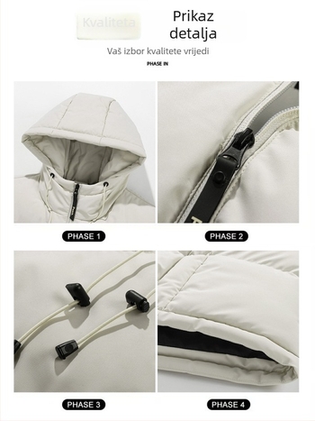 Muška izolirana vest s kapuljom, slobodan kroj, topla tkanina od poliestera, 3D džepovi