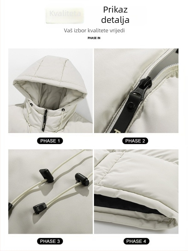 Muška izolirana vest s kapuljom, slobodan kroj, topla tkanina od poliestera, 3D džepovi