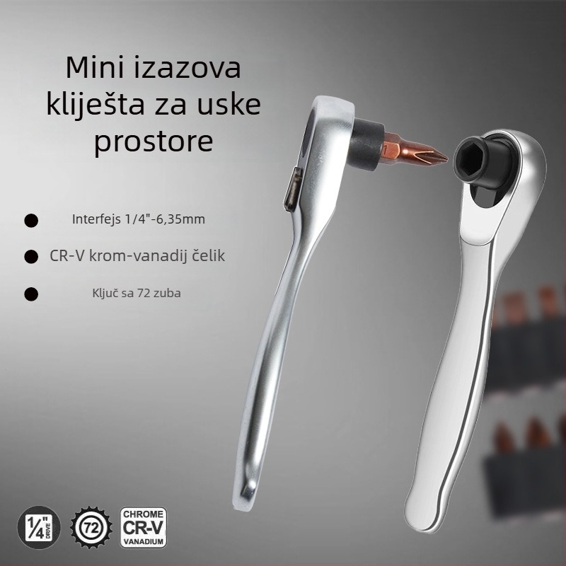 Mini set ručnog ključa s pogonom 1/4'', naprijed/natrag brzo odvijač, Cross, Hex i Torx bitovi, krom-vanadijsko čelika