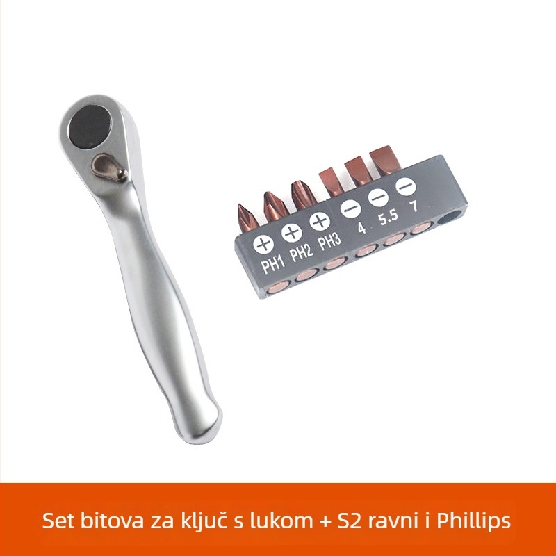 Mini set ručnog ključa s pogonom 1/4'', naprijed/natrag brzo odvijač, Cross, Hex i Torx bitovi, krom-vanadijsko čelika