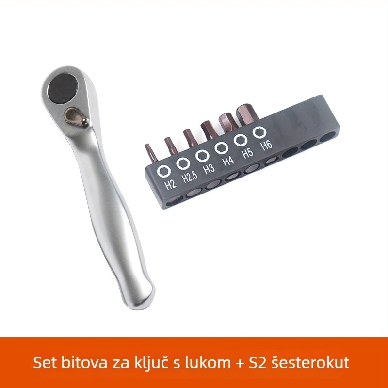 Mini set ručnog ključa s pogonom 1/4'', naprijed/natrag brzo odvijač, Cross, Hex i Torx bitovi, krom-vanadijsko čelika