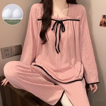 Ženski pyjamski set, jednostavan stil, tkanina od pamuka, izuzetno debela tkanina 501–600 g/m², četvrtasti ovratnik, top bez rukava i hlače