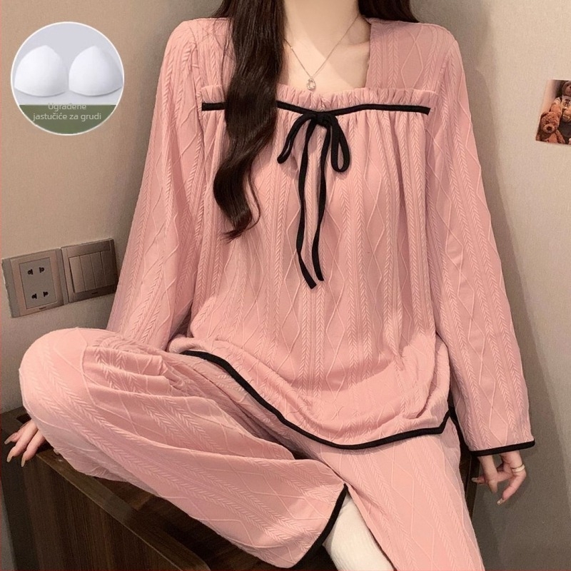 Ženski pyjamski set, jednostavan stil, tkanina od pamuka, izuzetno debela tkanina 501–600 g/m², četvrtasti ovratnik, top bez rukava i hlače