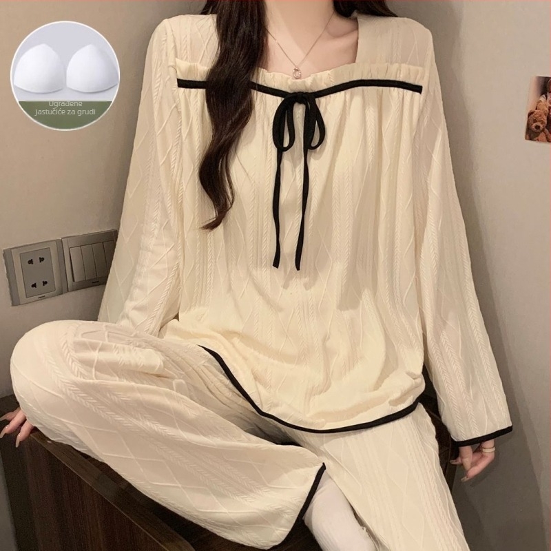 Ženski pyjamski set, jednostavan stil, tkanina od pamuka, izuzetno debela tkanina 501–600 g/m², četvrtasti ovratnik, top bez rukava i hlače