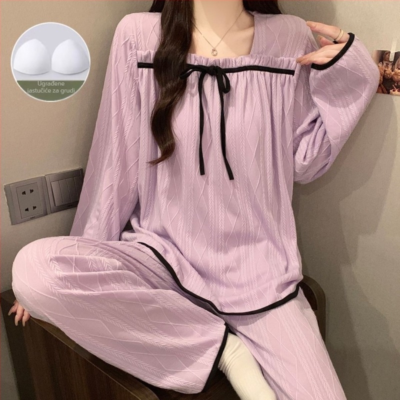 Ženski pyjamski set, jednostavan stil, tkanina od pamuka, izuzetno debela tkanina 501–600 g/m², četvrtasti ovratnik, top bez rukava i hlače