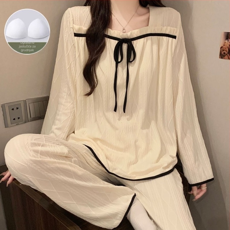 Ženski pyjamski set, jednostavan stil, tkanina od pamuka, izuzetno debela tkanina 501–600 g/m², četvrtasti ovratnik, top bez rukava i hlače