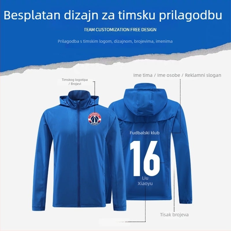 Dječja vanjska sportska jakna - otporna na vjetar i vodu, kapulja s mogućnošću skidanja, stojeći ovratnik, poliester tkanina