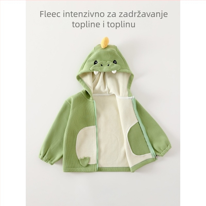 Dječja jakna s fleece podstavom i kapuljom s motivom životinje, zatvarač, vanjski materijal pamuk–polieiester 58/42, podstava 100% poliester, uzrast 1–3 godine, proljeće