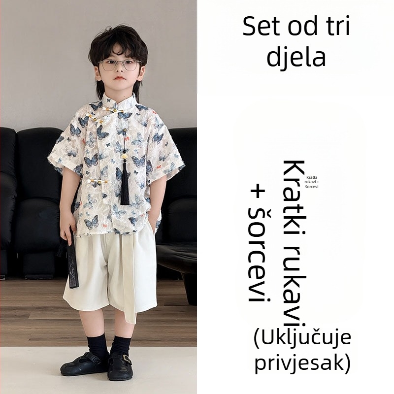 Dječja košulja, korejski stil, rever ovratnik, kratki rukavi, 3–8 godina