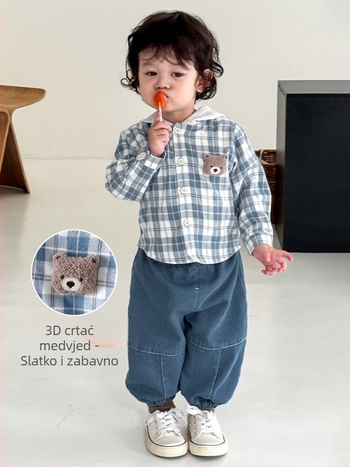 Dječja karirana jakna s kapuljačom, korejski stil, jesenska 2025, kratki kroj, pamuk/poliester 80/20