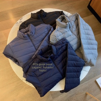 Muška puffer jakna, lagana, sa stojećim ovratnikom, za vanjsku upotrebu (down filling, 50% content, fluffiness 550, cold protection -5°C to 0°C, thin)