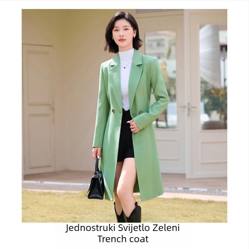 Ženski trench coat srednje dužine s V-izrezom, uski kroj, 3D teksturni uzorak, smjesa elastana i poliestera 70–80%