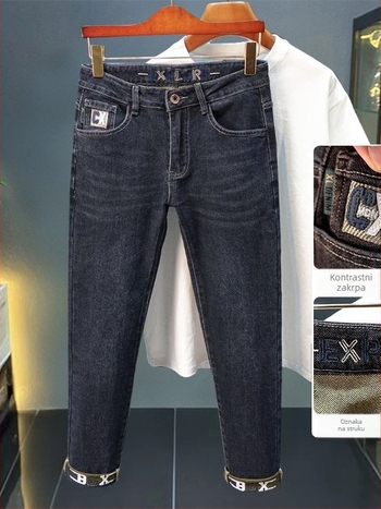 Muške traperice uskog kroja, srednji struk, zip, debela unutarnja podstava od pamuka s elastičnošću, mali uski ravni nogavice