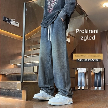Muške traperice od pamuka s fleece podstavom, ravnog kroja, srednji pojas, vezivanje šnira (pamuk; fleece podstava; ravni kroj; srednji pojas; vezivanje šnira)