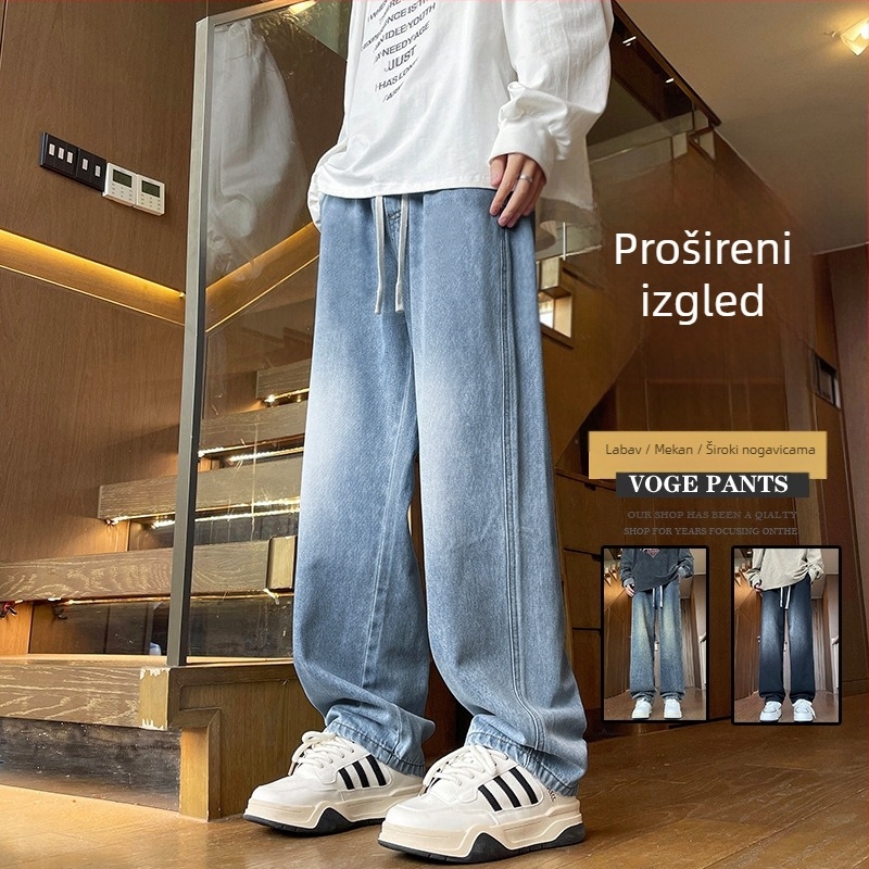 Muške traperice od pamuka s fleece podstavom, ravnog kroja, srednji pojas, vezivanje šnira (pamuk; fleece podstava; ravni kroj; srednji pojas; vezivanje šnira)