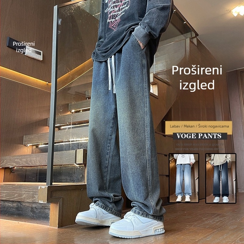 Muške traperice od pamuka s fleece podstavom, ravnog kroja, srednji pojas, vezivanje šnira (pamuk; fleece podstava; ravni kroj; srednji pojas; vezivanje šnira)
