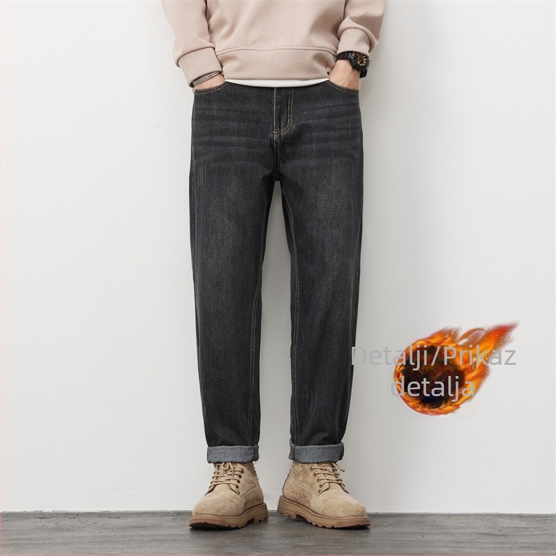 Muške traperice s labavim krojem, srednji pojas, pamuk denim, ravni kroj, ulični stil, pješčano pranje