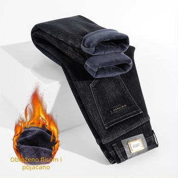 Muške traperice ravnog kroja, fleece‑lined za zimu, pamukova smjesa, zatvarač, mikroelastični