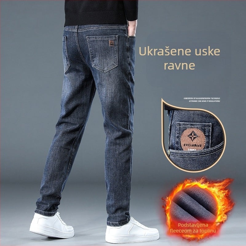 Muške traperice ravnog kroja s flecom, debeli denim, mikroelastični, srednja struka (Zimsko izdanje 2025)