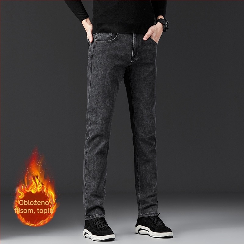 Muške traperice s flecom, ravni kroj, srednji visina struka, zatvarač, pamuk-poliester-elastan smjesa, jesensko nošenje