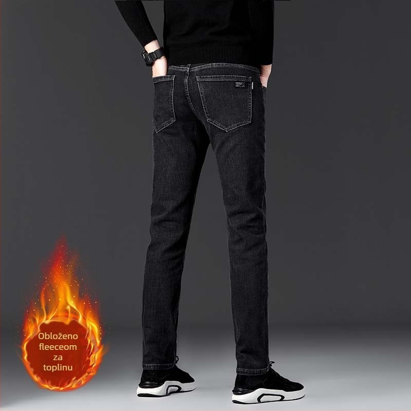 Muške traperice s flecom, ravni kroj, srednji visina struka, zatvarač, pamuk-poliester-elastan smjesa, jesensko nošenje