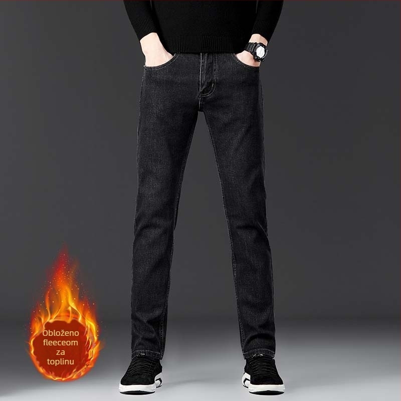 Muške traperice s flecom, ravni kroj, srednji visina struka, zatvarač, pamuk-poliester-elastan smjesa, jesensko nošenje