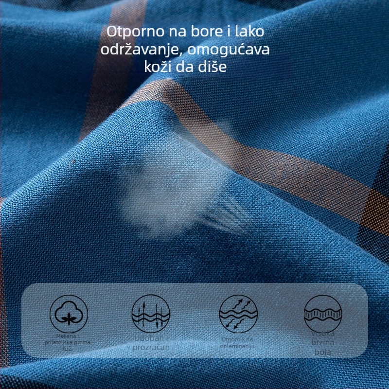 Muška košulja s dugim rukavima, Oxford pamuk 100%, karirani uzorak, četvrtasti ovratnik, otporna na gužvanje