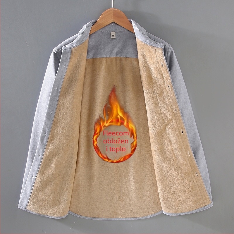 Košulja od 100% pamuka, flis podstava, japanski stil inspiriran cardigan dizajnom, široki kroj, rever ovratnik