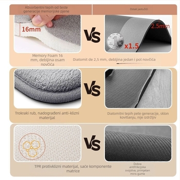 Kupaonska prostirka od memorijske pjene s graviranim dizajnom, kvadratnog oblika, prilagodljiva, strojno pranje