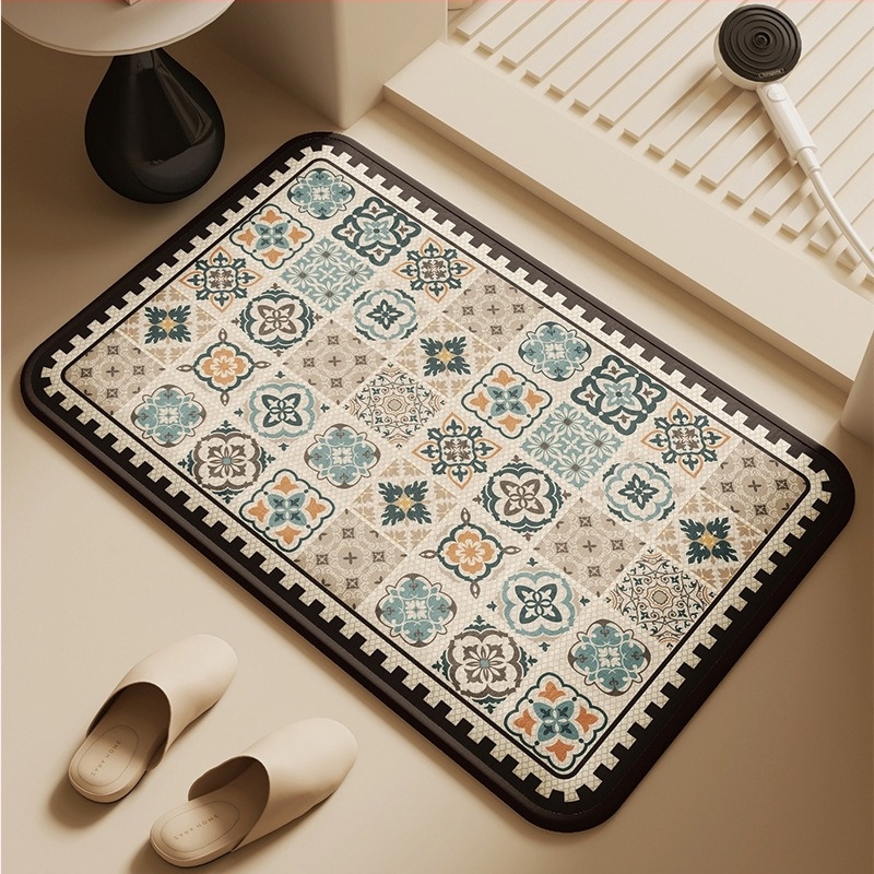 Kupaonska prostirka od memorijske pjene s graviranim dizajnom, kvadratnog oblika, prilagodljiva, strojno pranje