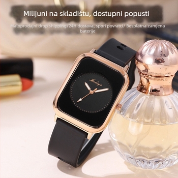 Ženski kvarcni sat s pravokutnim cifernikom i silikonskim remenom, model GJ084, pokret Morning Dragon, kućište od cinkovog legura, mineralno staklo
