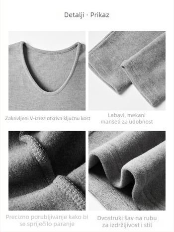 Ženski T-shirt s V izrezom, dugi rukavi, udoban kroj, jednobojna boja, debeli baršunasti materijal za jesen-zimu