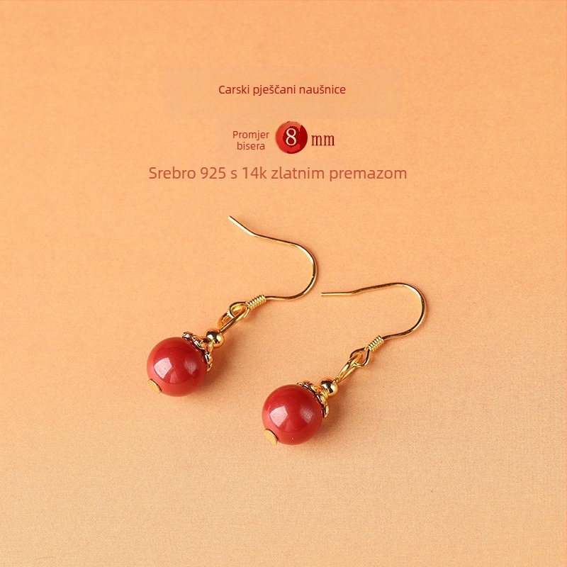 Cinnabar kapljaste naušnice – dodatna oprema za uši Yu Fu Xiang, geometrijski etnički umjetnički retro stil, lansiranje ljeto 2025.