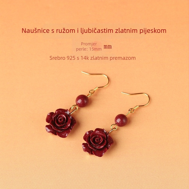 Cinnabar kapljaste naušnice – dodatna oprema za uši Yu Fu Xiang, geometrijski etnički umjetnički retro stil, lansiranje ljeto 2025.