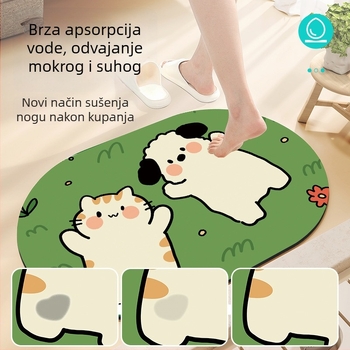 Ovalni kupaonski prostir s motivom crtani životinja, upija vlagu i protuklizan, perivi, materijal: prirodna guma + tehničko platno