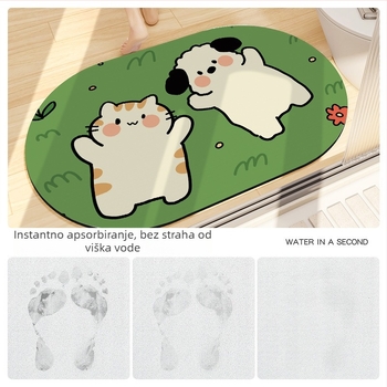 Ovalni kupaonski prostir s motivom crtani životinja, upija vlagu i protuklizan, perivi, materijal: prirodna guma + tehničko platno